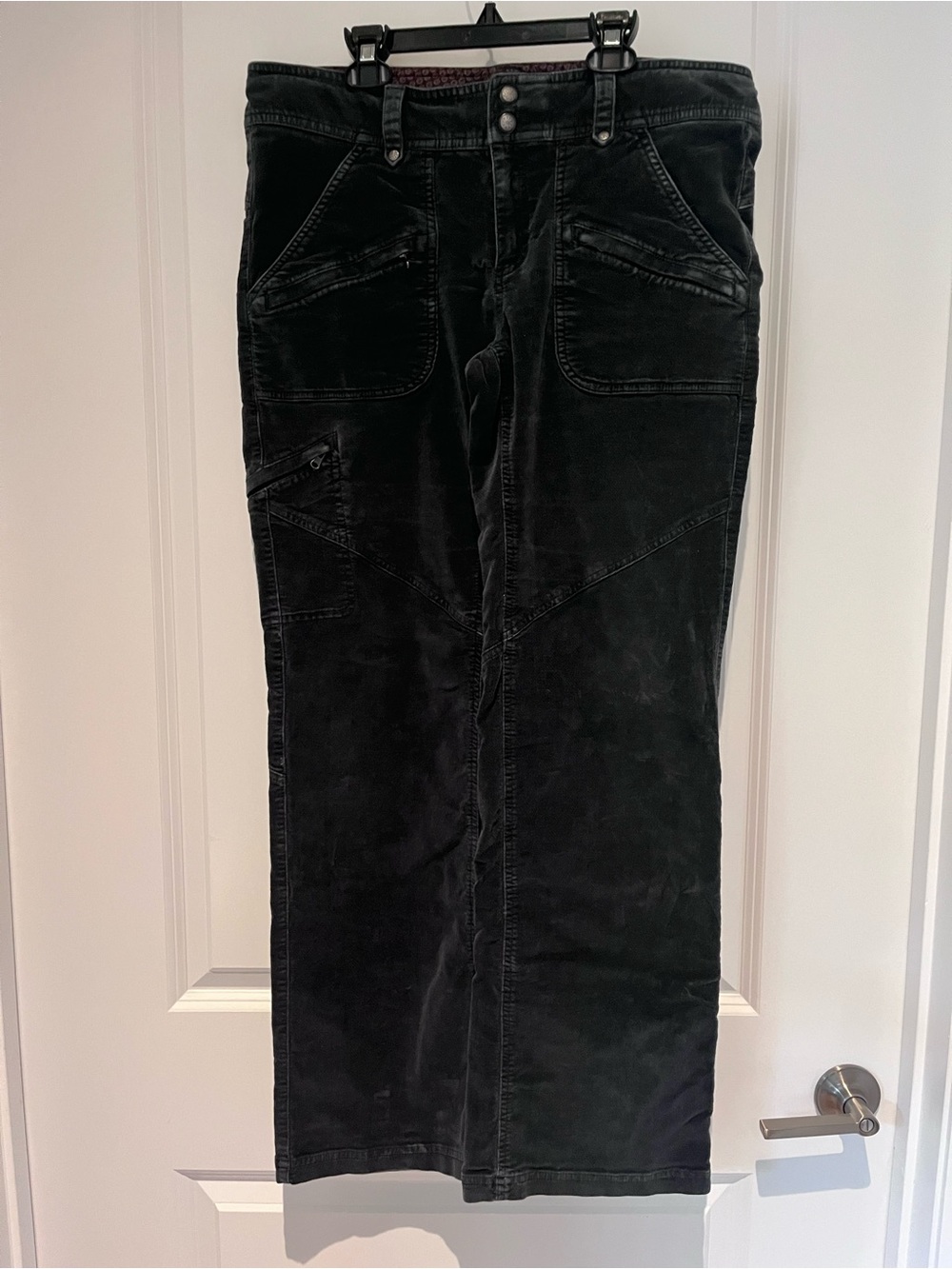 Athleta Black Corduroy/Velvet textured Wide-Leg Utility Trousers
